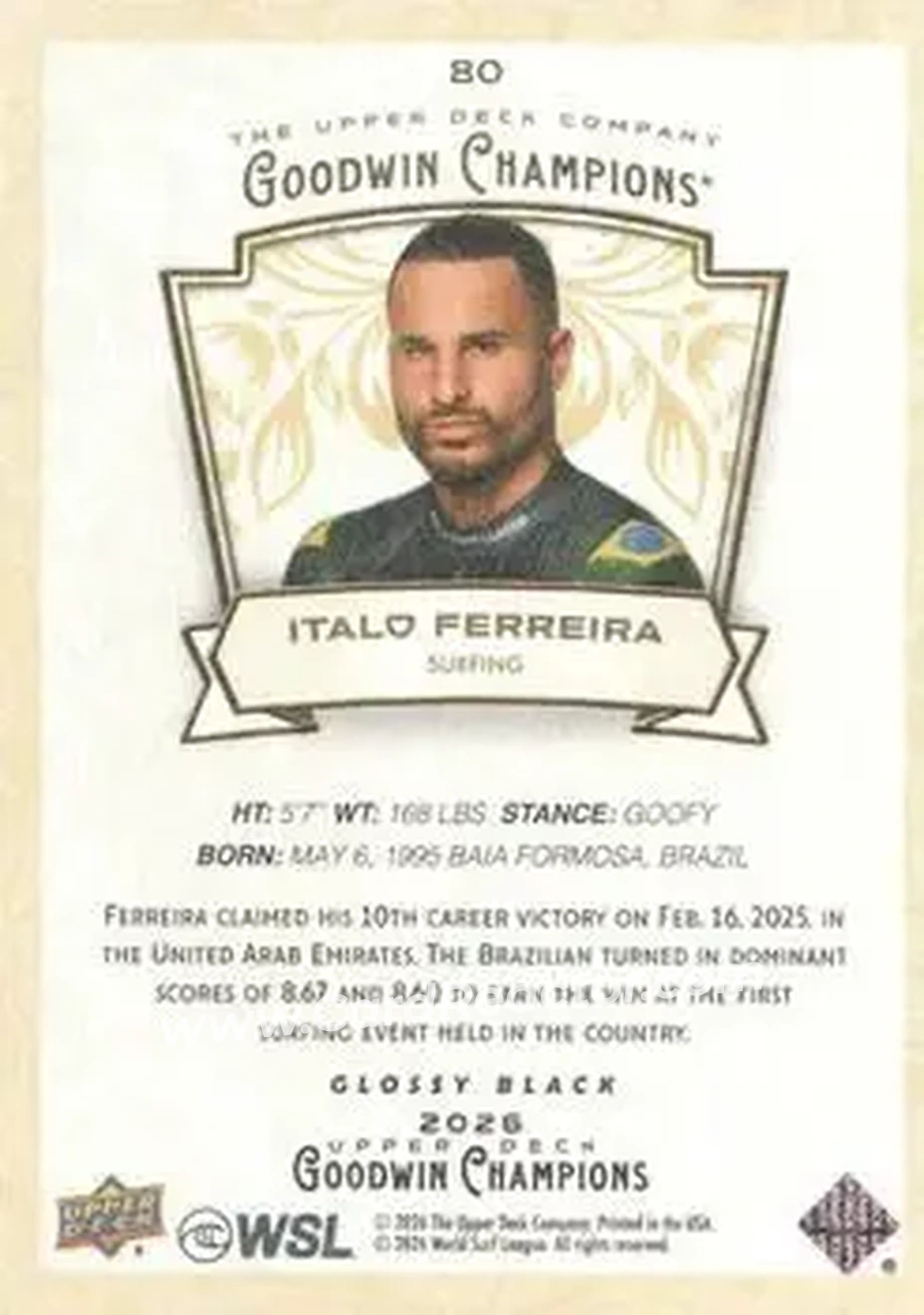 2026 Upper Deck Goodwin Champions - Glossy Black #80 - Italo Ferreira - Back