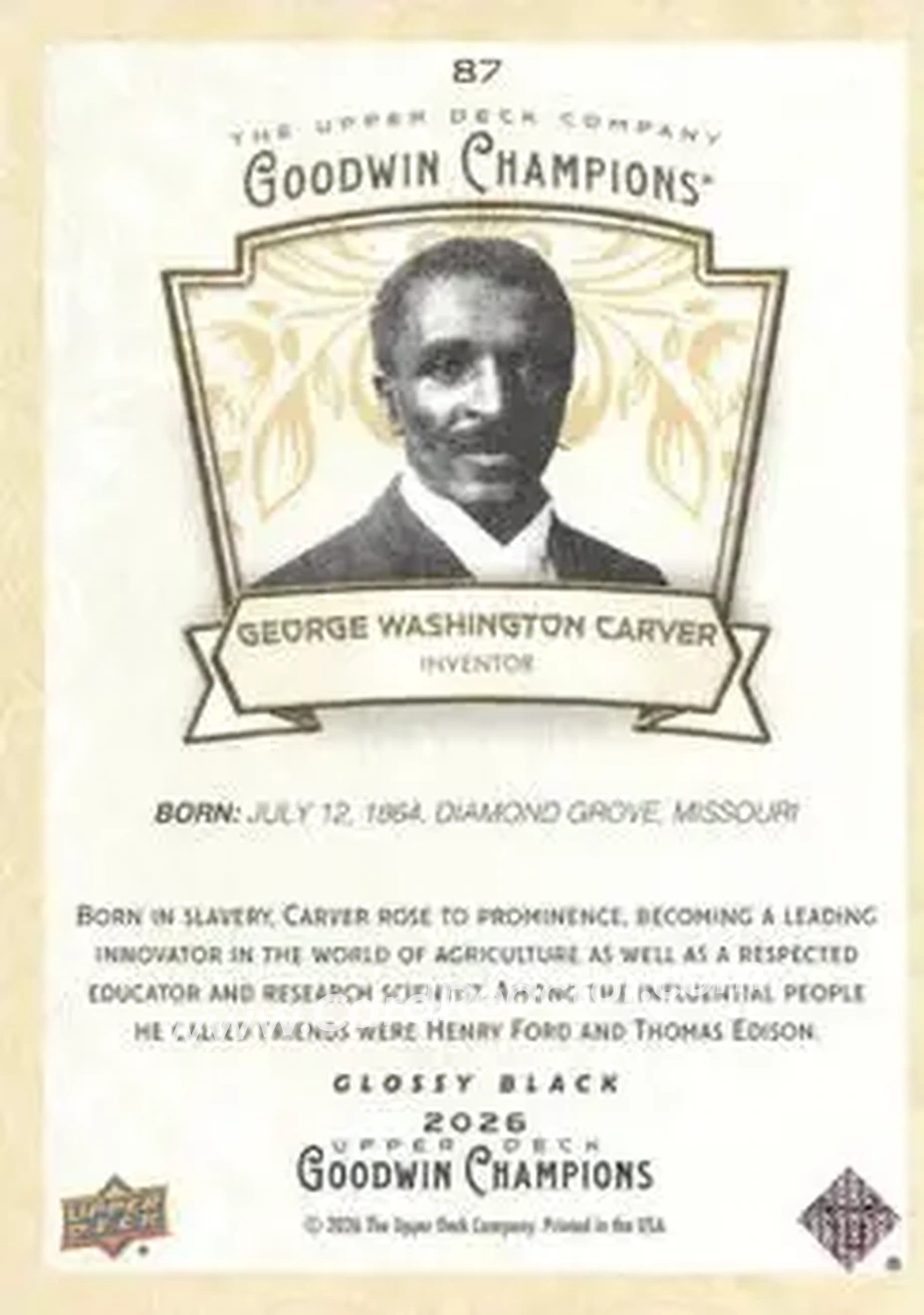 2026 Upper Deck Goodwin Champions - Glossy Black #87 - George Washington Carver - Back