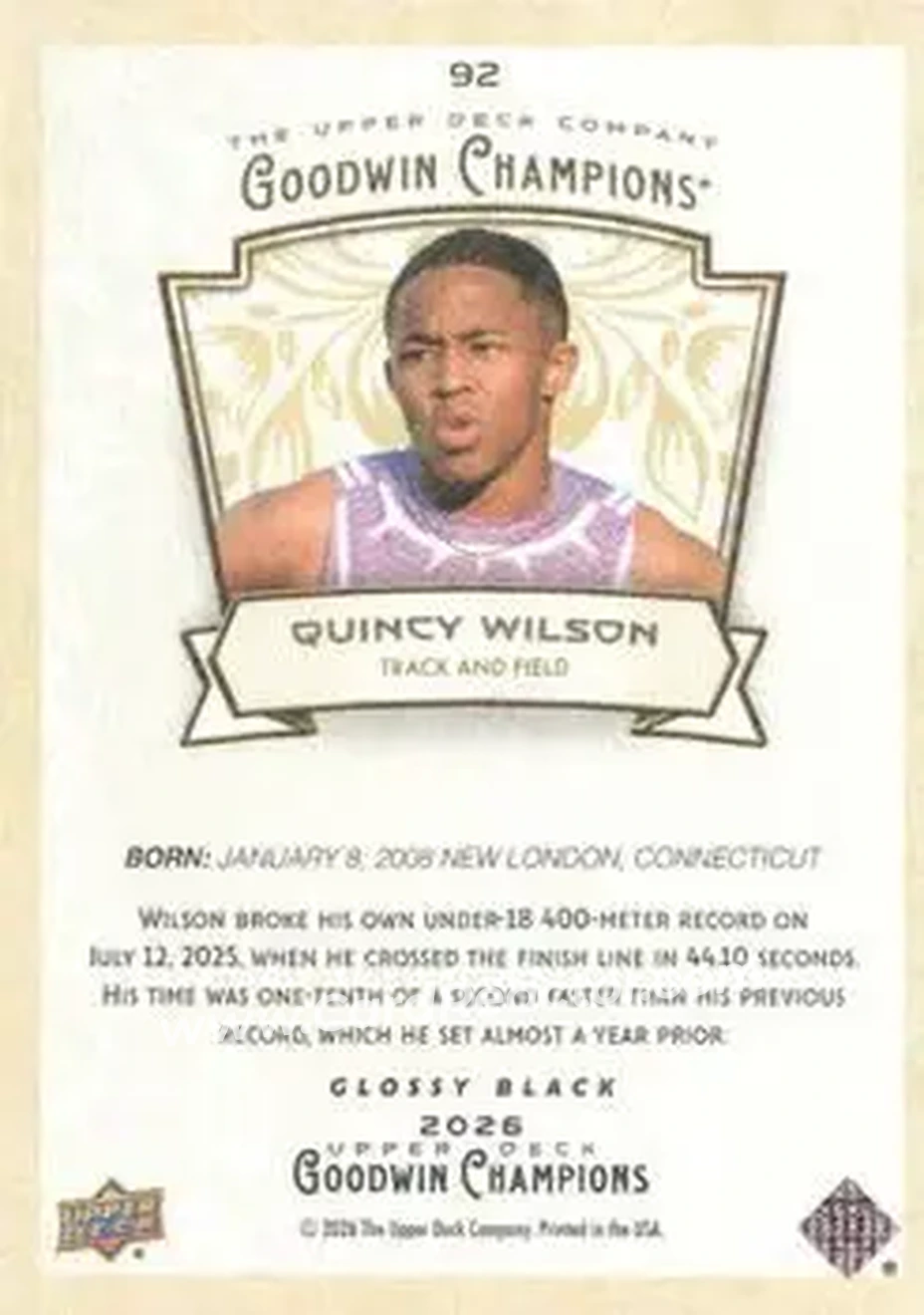 2026 Upper Deck Goodwin Champions - Glossy Black #92 - Quincy Wilson - Back