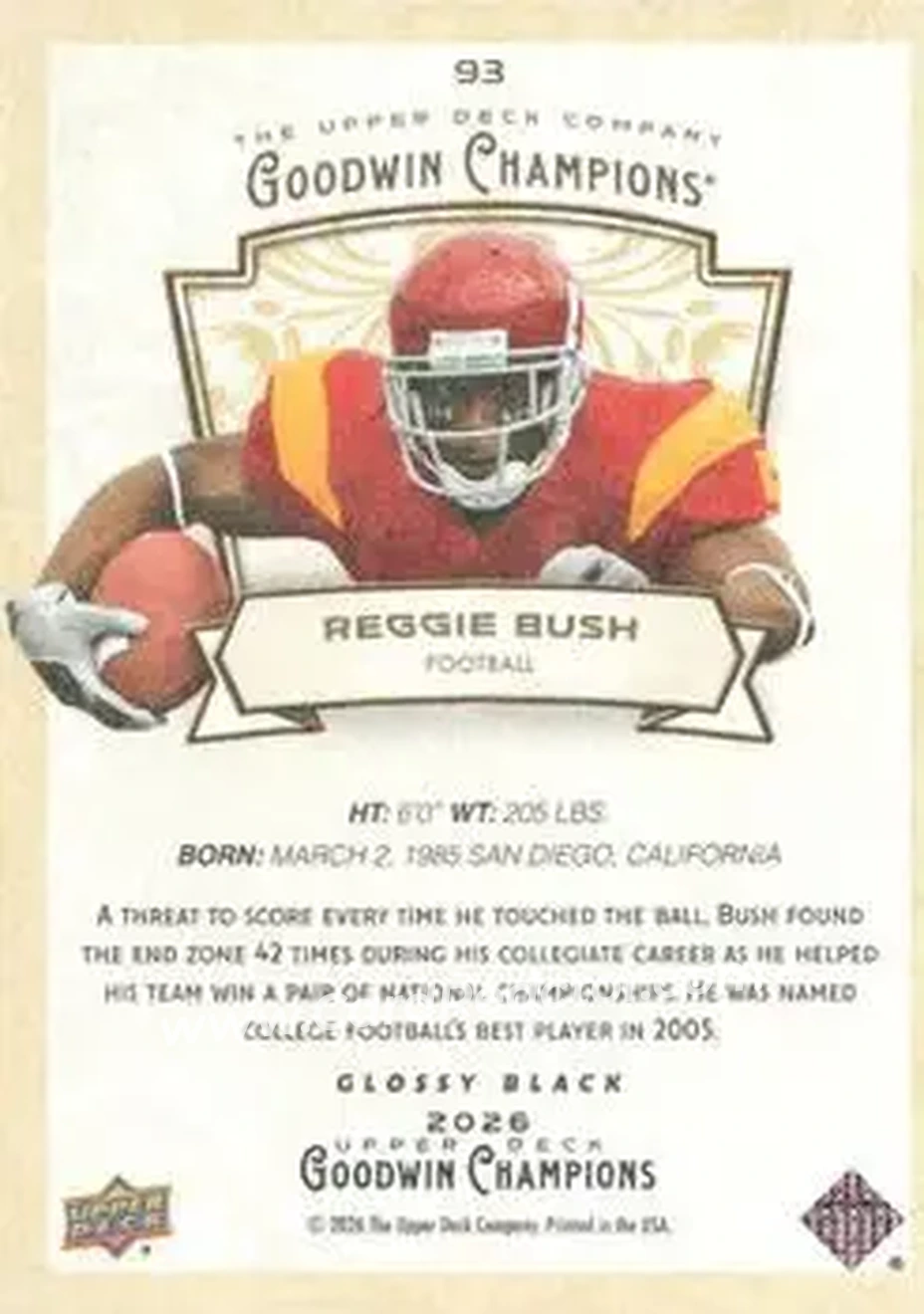 2026 Upper Deck Goodwin Champions - Glossy Black #93 - Reggie Bush - Back