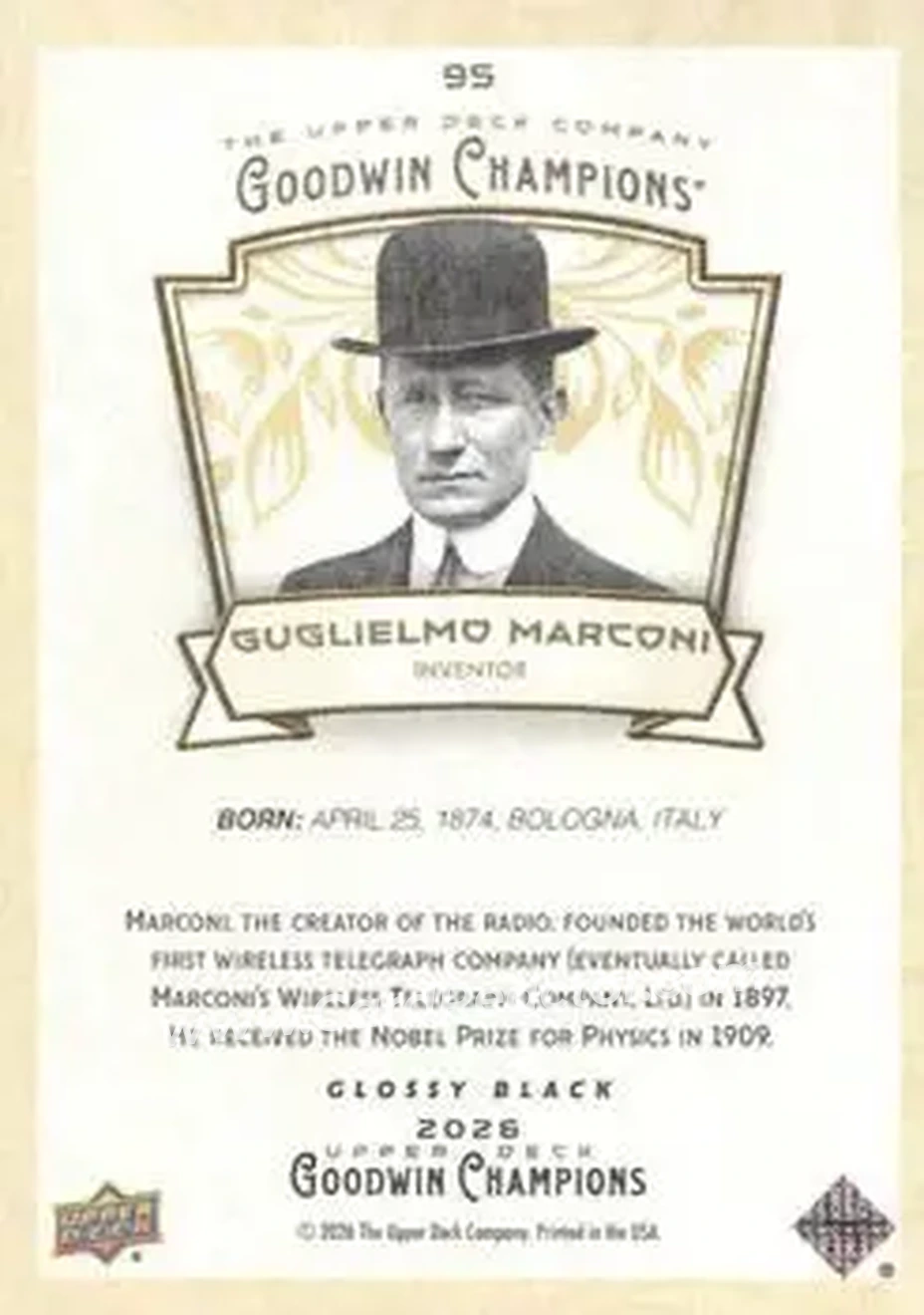 2026 Upper Deck Goodwin Champions - Glossy Black #95 - Guglielmo Marconi - Back