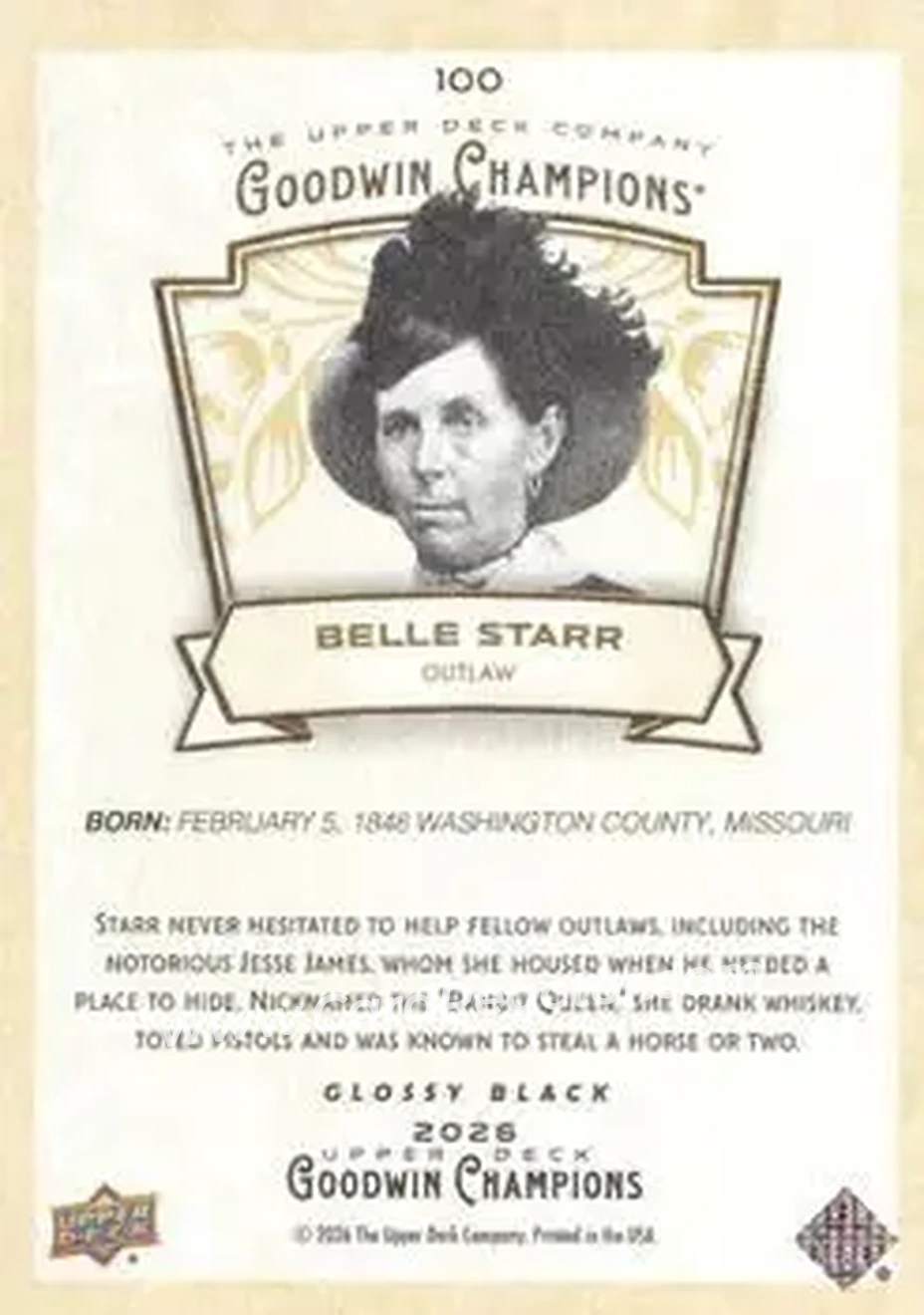 2026 Upper Deck Goodwin Champions - Glossy Black #100 - Belle Starr - Back