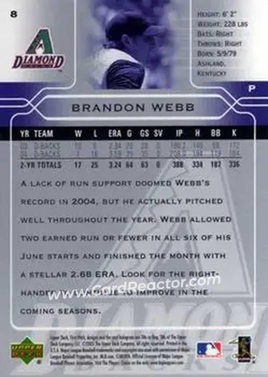2005 Upper Deck First Pitch #8 - Brandon Webb - Arizona Diamondbacks - Back