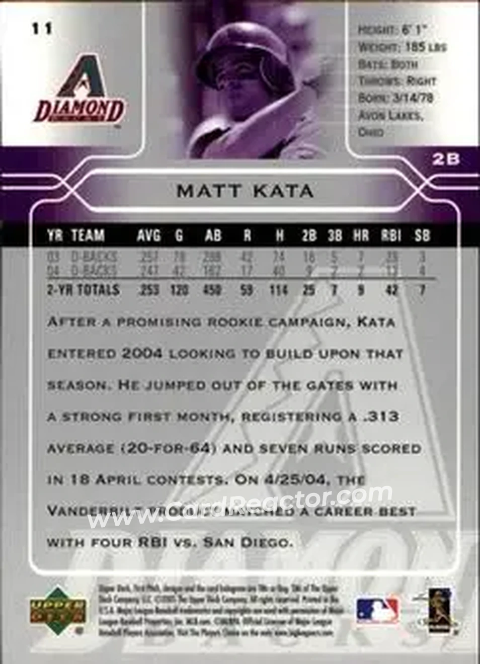 2005 Upper Deck First Pitch #11 - Matt Kata - Arizona Diamondbacks - Back