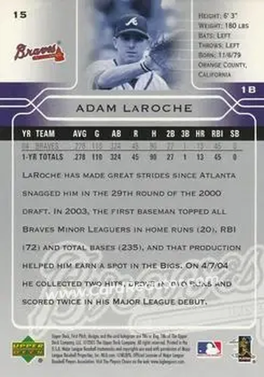 2005 Upper Deck First Pitch #15 - Adam LaRoche - Atlanta Braves - Back