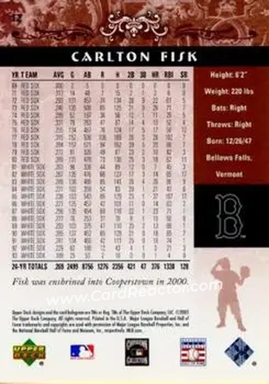 2005 Upper Deck Hall of Fame #12 - Carlton Fisk - Boston Red Sox - Back 2005 Upper Deck Hall of Fame #12 - Carlton Fisk - Boston Red Sox - Back
