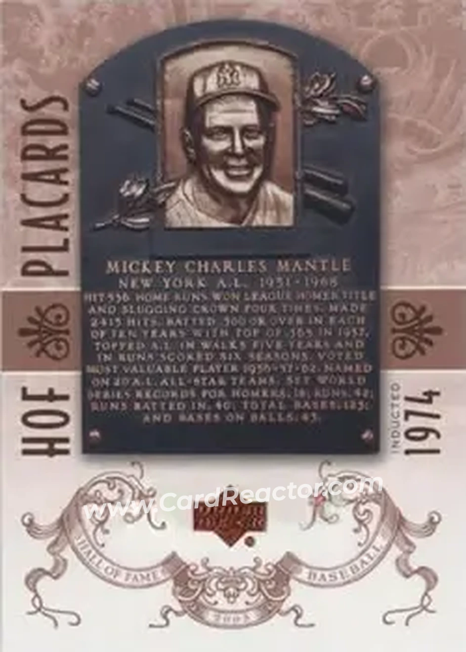 2005 Upper Deck Hall of Fame #92 - Mickey Mantle - New York Yankees - Front 2005 Upper Deck Hall of Fame #92 - Mickey Mantle - New York Yankees - Front