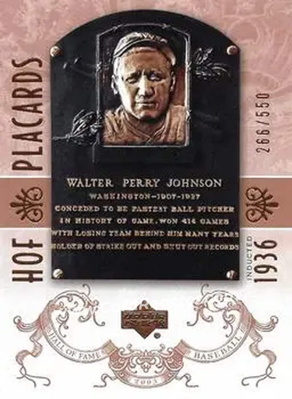 2005 Upper Deck Hall of Fame #100 - Walter Johnson - Washington Senators - Front