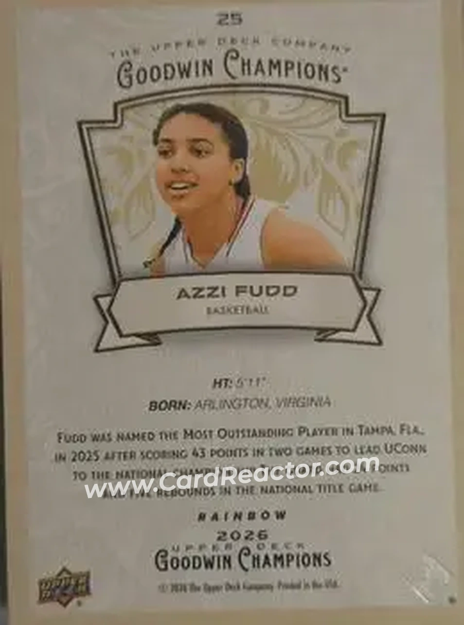 2026 Upper Deck Goodwin Champions - Rainbow #25 - Azzi Fudd - Back