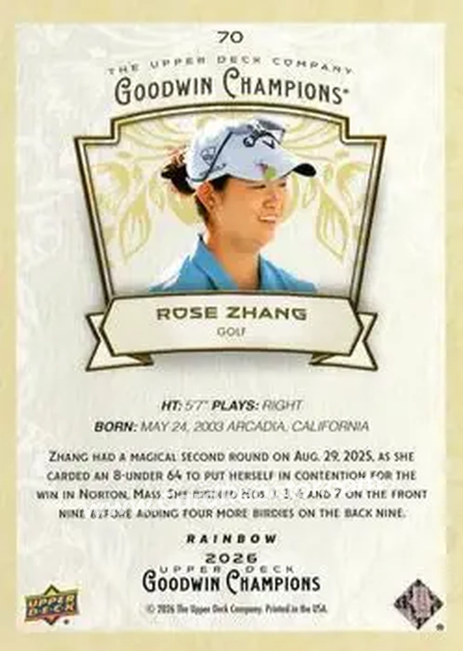 2026 Upper Deck Goodwin Champions - Rainbow #70 - Rose Zhang - Back