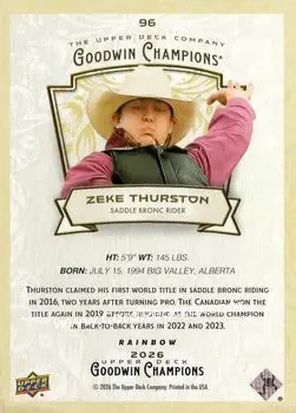 2026 Upper Deck Goodwin Champions - Rainbow #96 - Zeke Thurston - Back