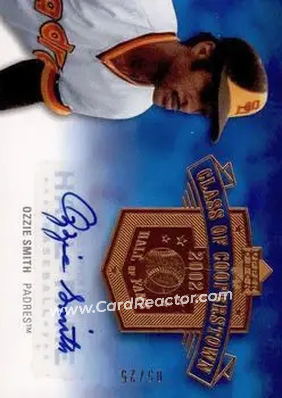 2005 Upper Deck Hall of Fame - Class of Cooperstown Autograph #CC-OS1 - Ozzie Smith - San Diego Padres - Front 2005 Upper Deck Hall of Fame - Class of Cooperstown Autograph #CC-OS1 - Ozzie Smith - San Diego Padres - Front