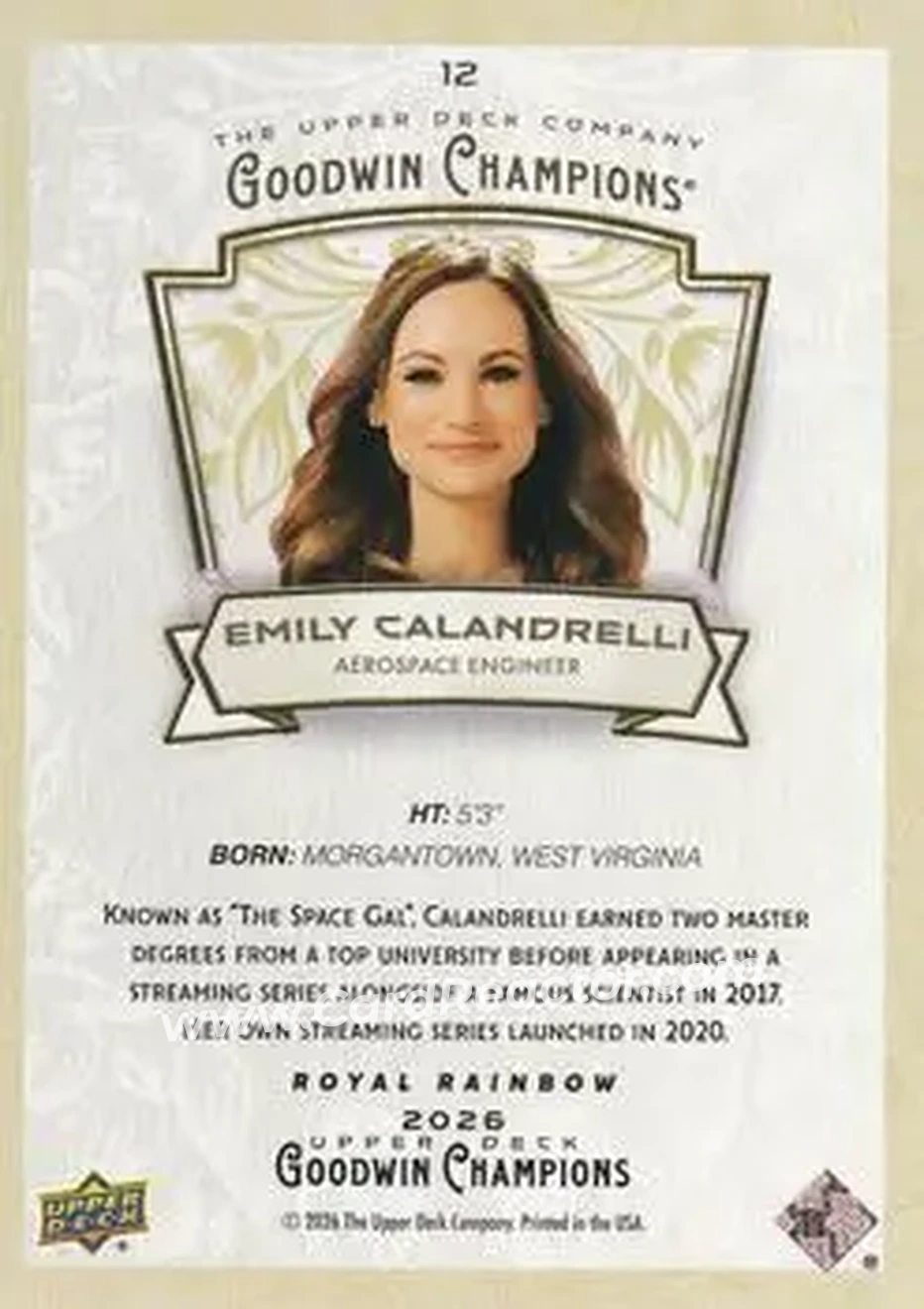 2026 Upper Deck Goodwin Champions - Royal Rainbow #12 - Emily Calandrelli - Back