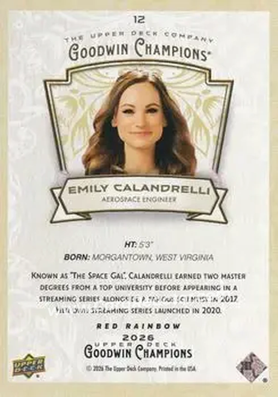 2026 Upper Deck Goodwin Champions - Red Rainbow #12 - Emily Calandrelli - Back