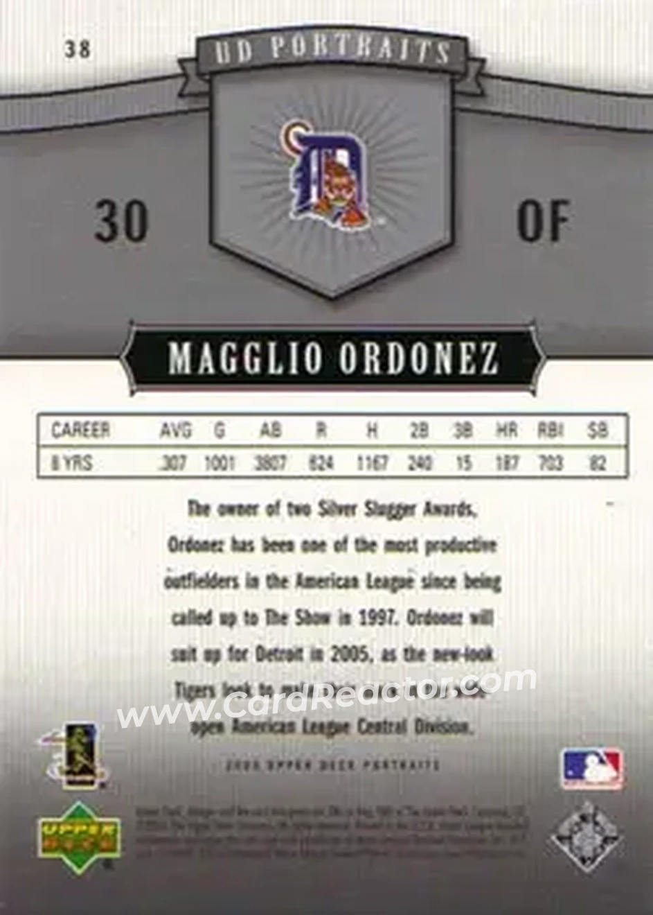 2005 Upper Deck Portraits #38 - Magglio Ordonez - Detroit Tigers - Back 2005 Upper Deck Portraits #38 - Magglio Ordonez - Detroit Tigers - Back
