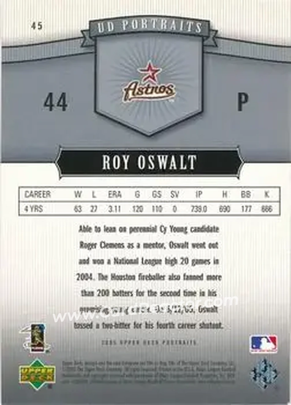 2005 Upper Deck Portraits #45 - Roy Oswalt - Houston Astros - Back
