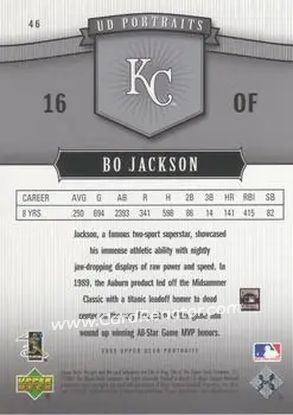 2005 Upper Deck Portraits #46 - Bo Jackson - Kansas City Royals - Back