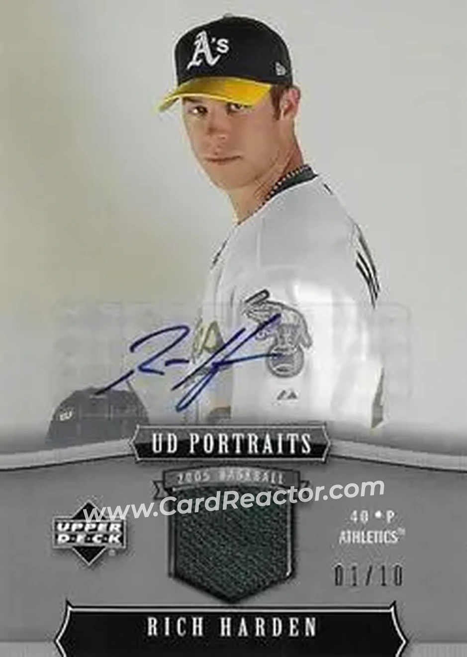 2005 Upper Deck Portraits - Auto Jersey Platinum #72 - Rich Harden - Oakland Athletics - Front 2005 Upper Deck Portraits - Auto Jersey Platinum #72 - Rich Harden - Oakland Athletics - Front