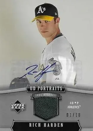 2005 Upper Deck Portraits - Auto Jersey Platinum #72 - Rich Harden - Oakland Athletics
