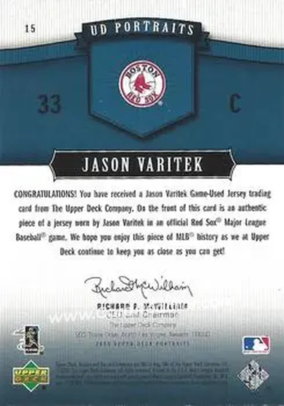 2005 Upper Deck Portraits - Jersey Blue #15 - Jason Varitek - Boston Red Sox - Back
