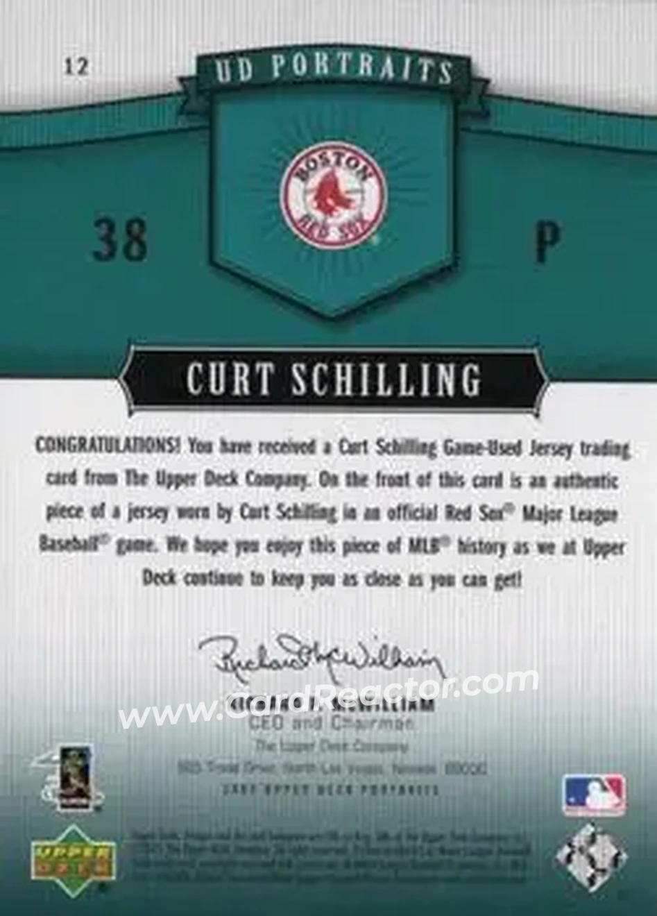 2005 Upper Deck Portraits - Jersey Emerald #12 - Curt Schilling - Boston Red Sox - Back