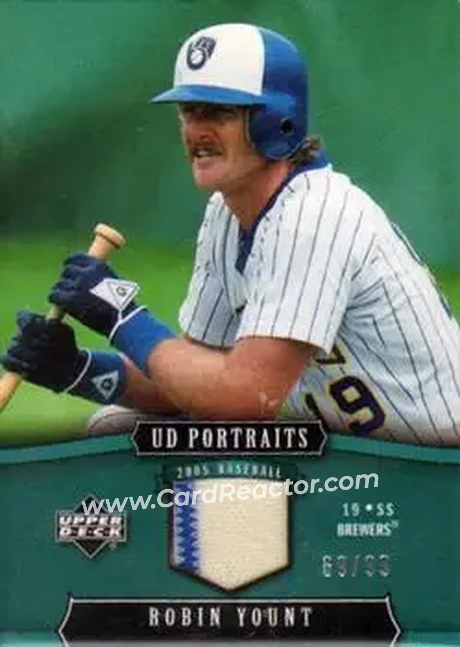 2005 Upper Deck Portraits - Jersey Emerald #51 - Robin Yount - Milwaukee Brewers - Front 2005 Upper Deck Portraits - Jersey Emerald #51 - Robin Yount - Milwaukee Brewers - Front