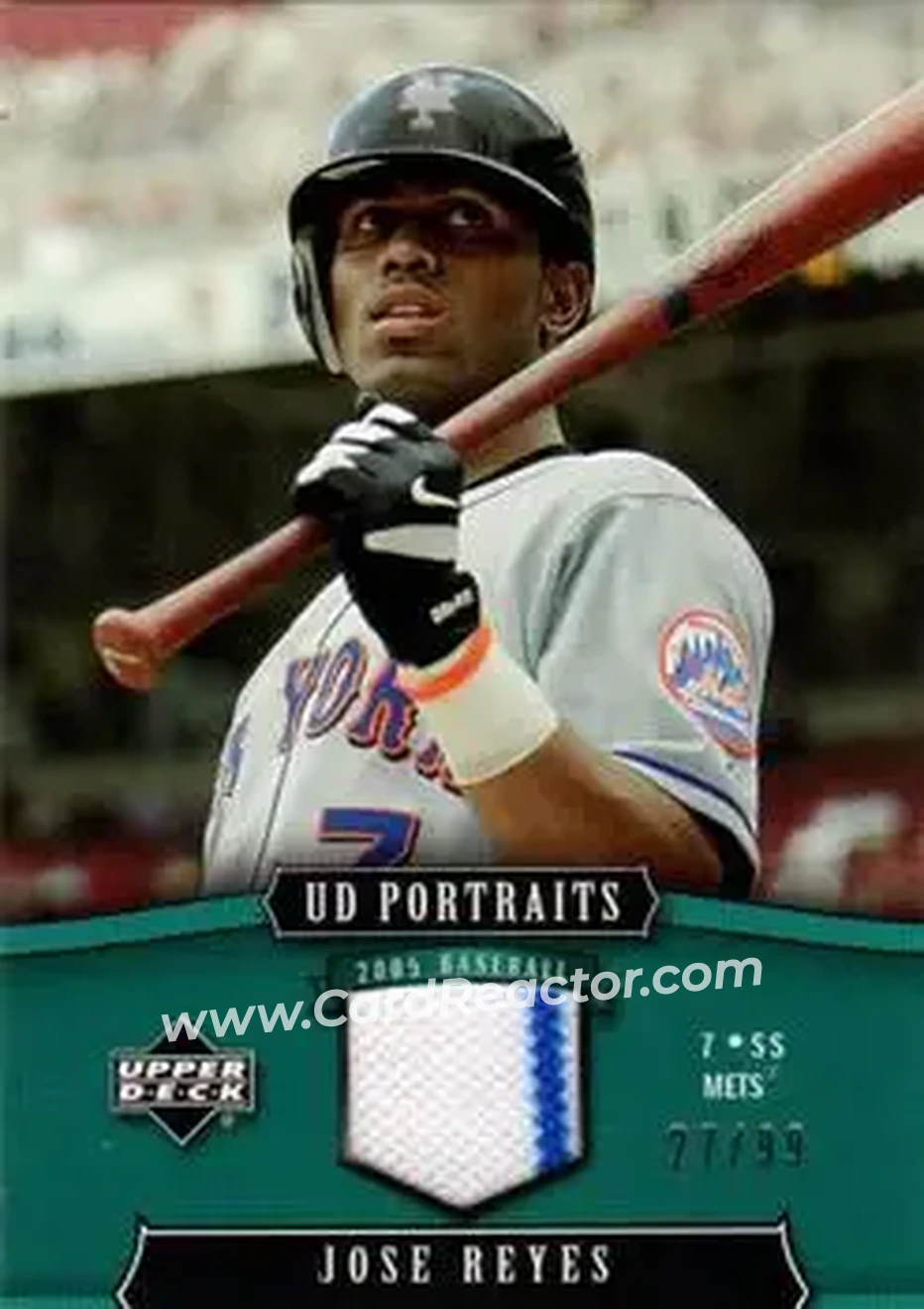 2005 Upper Deck Portraits - Jersey Emerald #60 - Jose Reyes - New York Mets - Front 2005 Upper Deck Portraits - Jersey Emerald #60 - Jose Reyes - New York Mets - Front