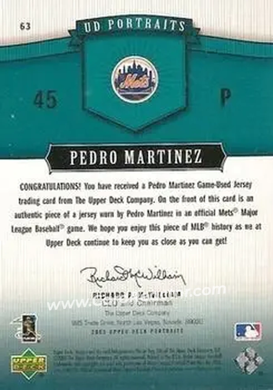 2005 Upper Deck Portraits - Jersey Emerald #63 - Pedro Martinez - New York Mets - Back