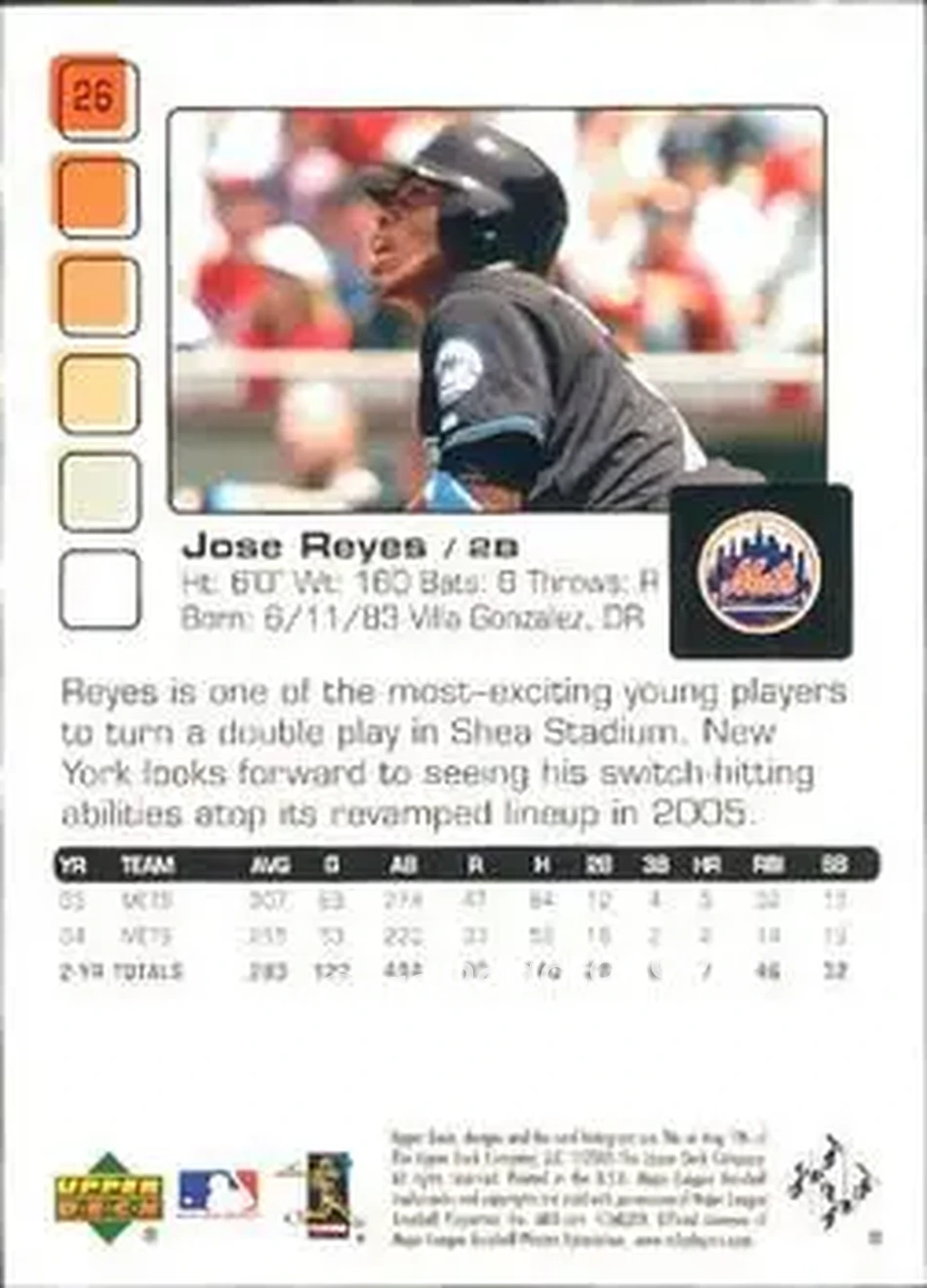 2005 Upper Deck Pros & Prospects #26 - Jose Reyes - New York Mets - Back 2005 Upper Deck Pros & Prospects #26 - Jose Reyes - New York Mets - Back