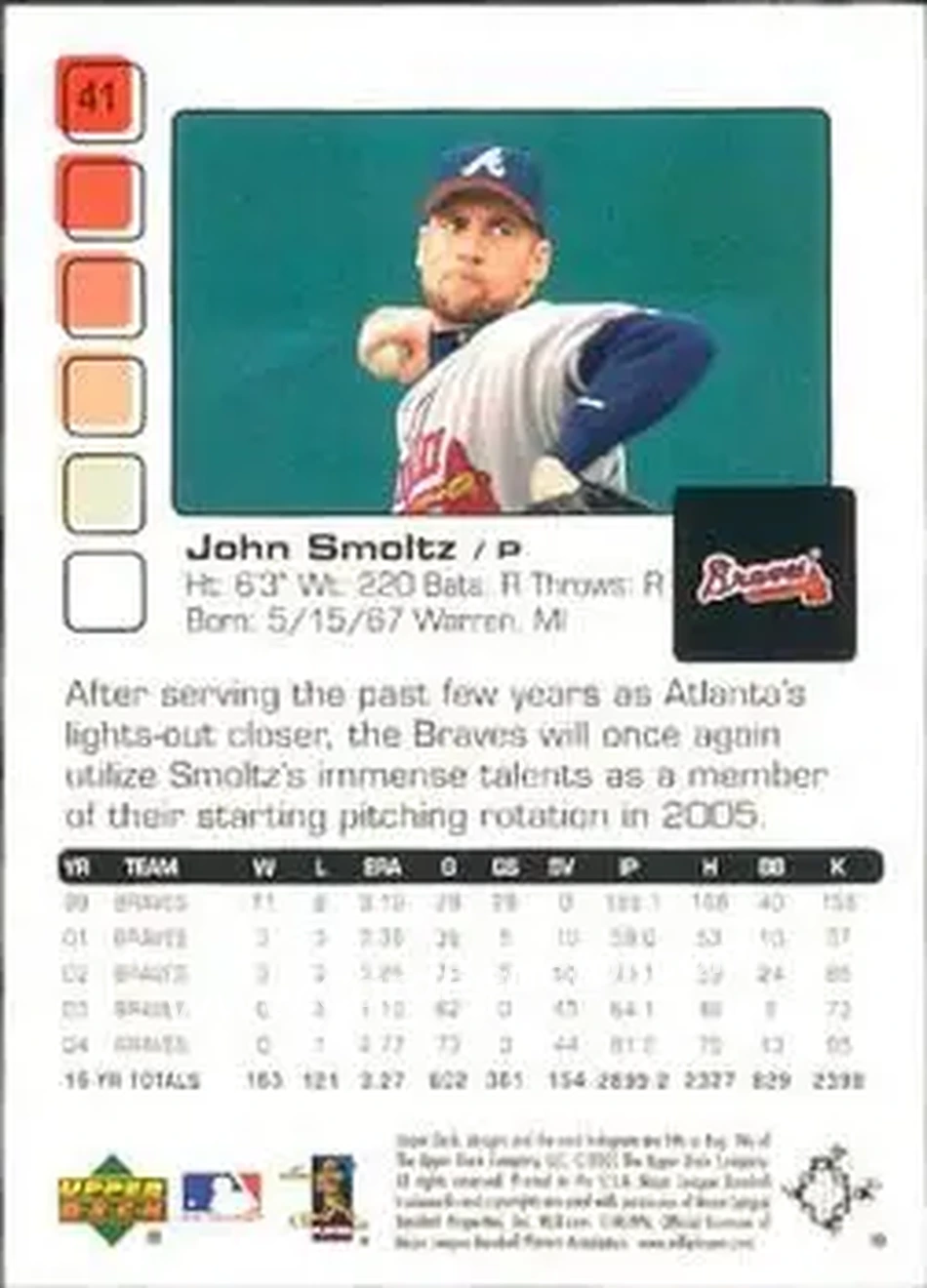 2005 Upper Deck Pros & Prospects #41 - John Smoltz - Atlanta Braves - Back
