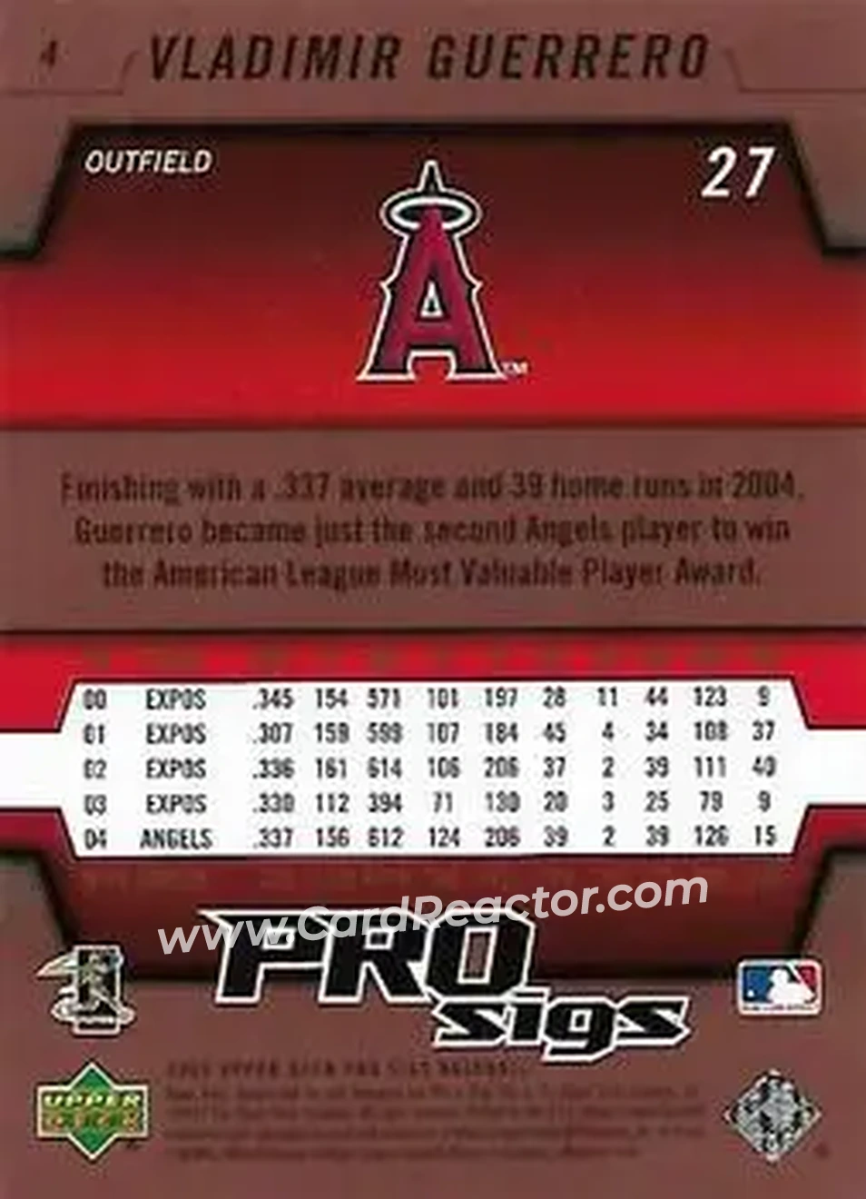 2005 Upper Deck Pro Sigs #4 - Vladimir Guerrero - Los Angeles Angels - Back 2005 Upper Deck Pro Sigs #4 - Vladimir Guerrero - Los Angeles Angels - Back
