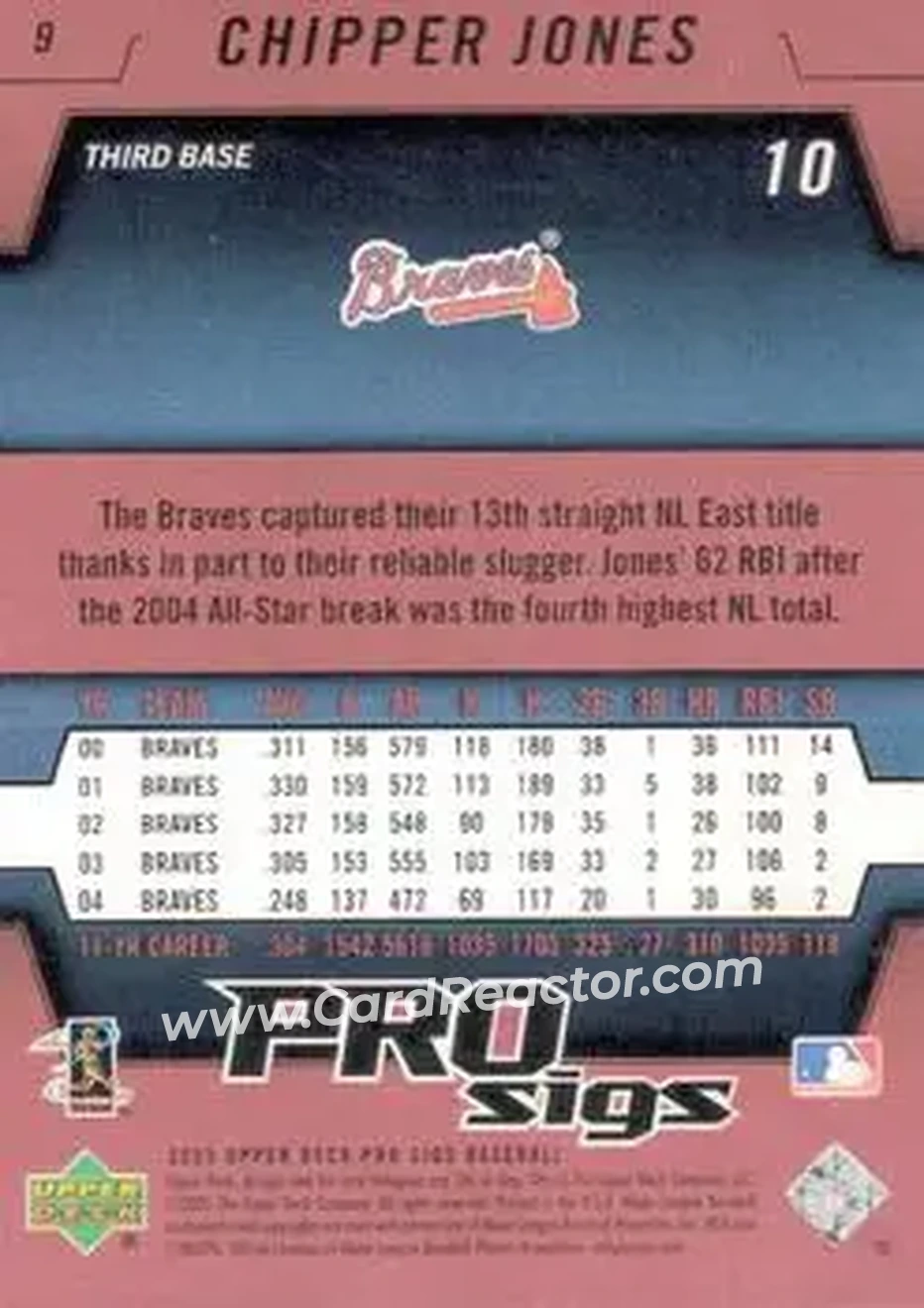2005 Upper Deck Pro Sigs #9 - Chipper Jones - Atlanta Braves - Back 2005 Upper Deck Pro Sigs #9 - Chipper Jones - Atlanta Braves - Back
