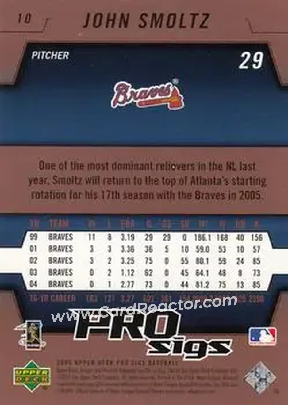 2005 Upper Deck Pro Sigs #10 - John Smoltz - Atlanta Braves - Back