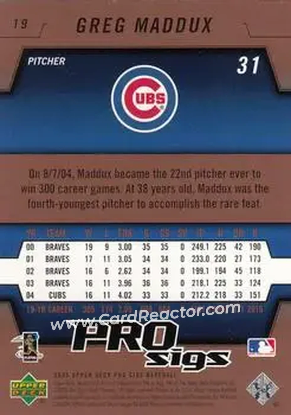 2005 Upper Deck Pro Sigs #19 - Greg Maddux - Chicago Cubs - Back 2005 Upper Deck Pro Sigs #19 - Greg Maddux - Chicago Cubs - Back