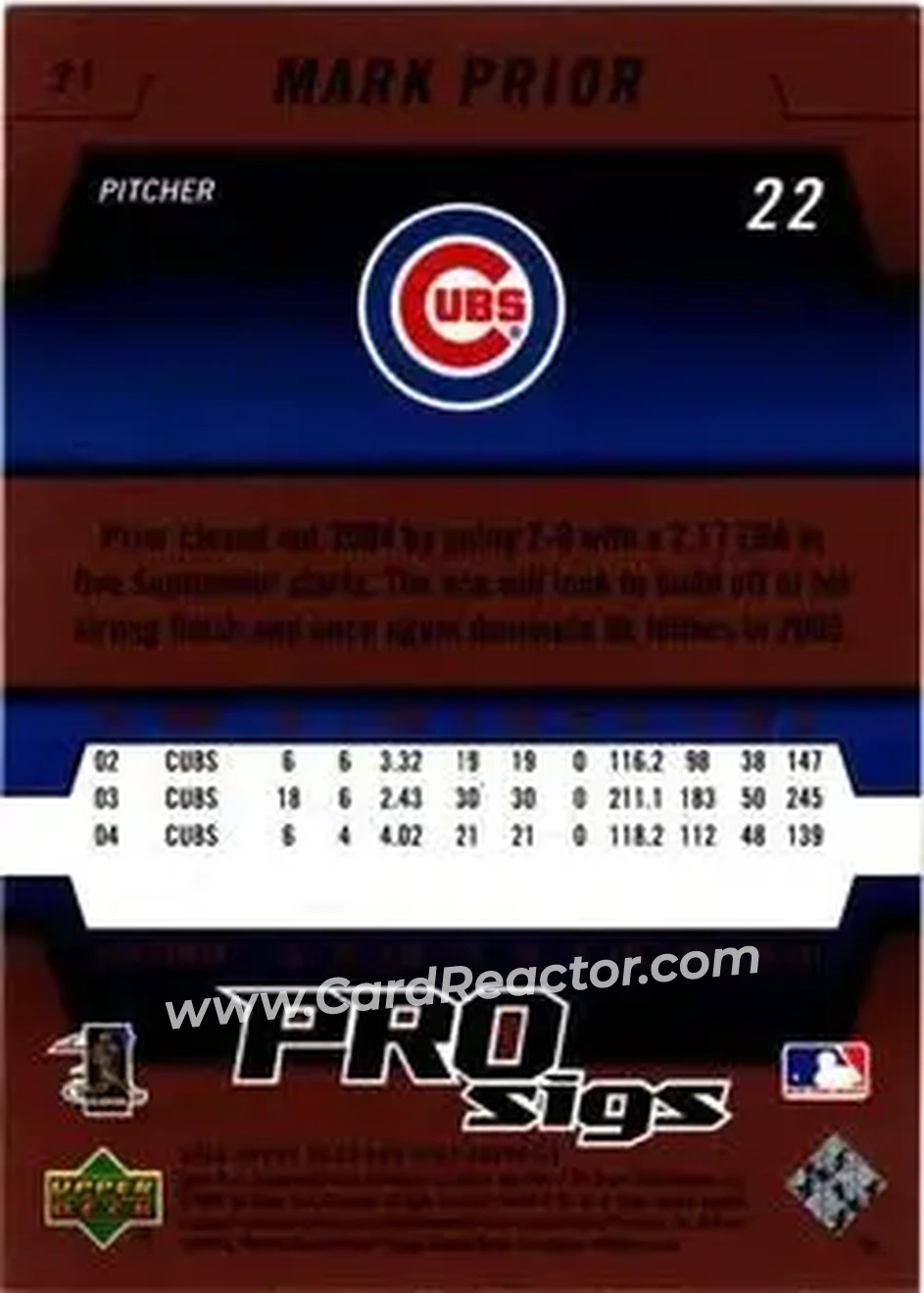 2005 Upper Deck Pro Sigs #21 - Mark Prior - Chicago Cubs - Back 2005 Upper Deck Pro Sigs #21 - Mark Prior - Chicago Cubs - Back