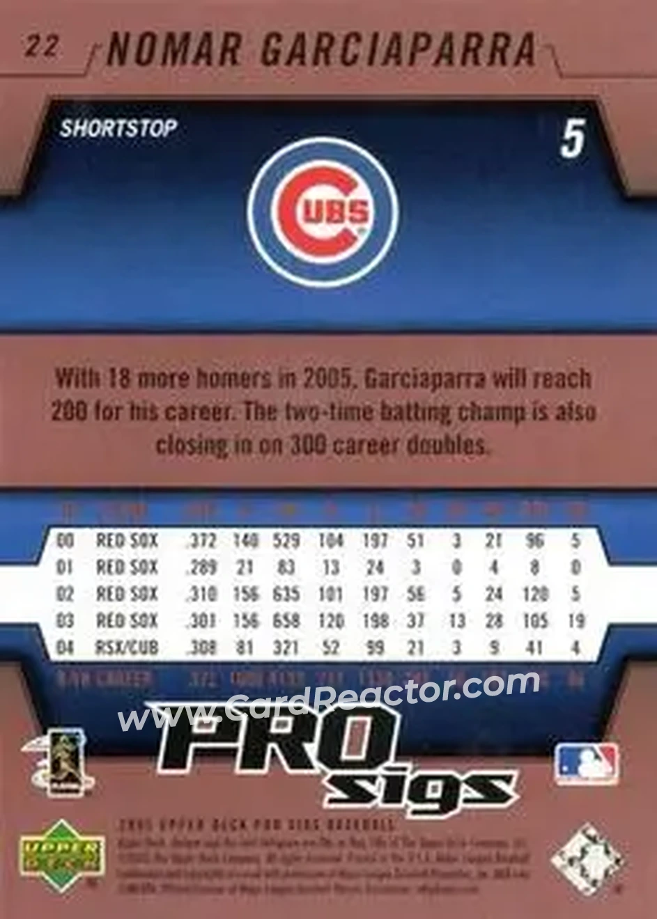 2005 Upper Deck Pro Sigs #22 - Nomar Garciaparra - Chicago Cubs - Back