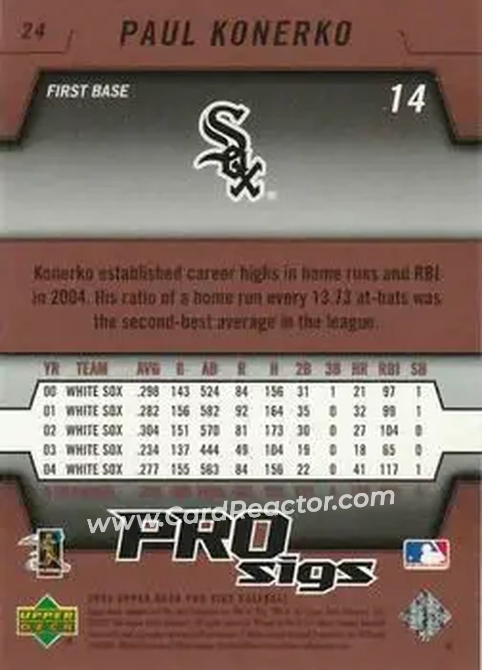 2005 Upper Deck Pro Sigs #24 - Paul Konerko - Chicago White Sox - Back 2005 Upper Deck Pro Sigs #24 - Paul Konerko - Chicago White Sox - Back