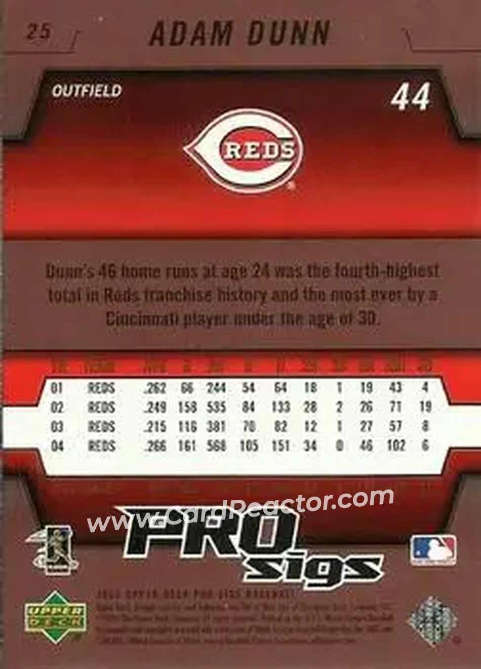 2005 Upper Deck Pro Sigs #25 - Adam Dunn - Cincinnati Reds - Back