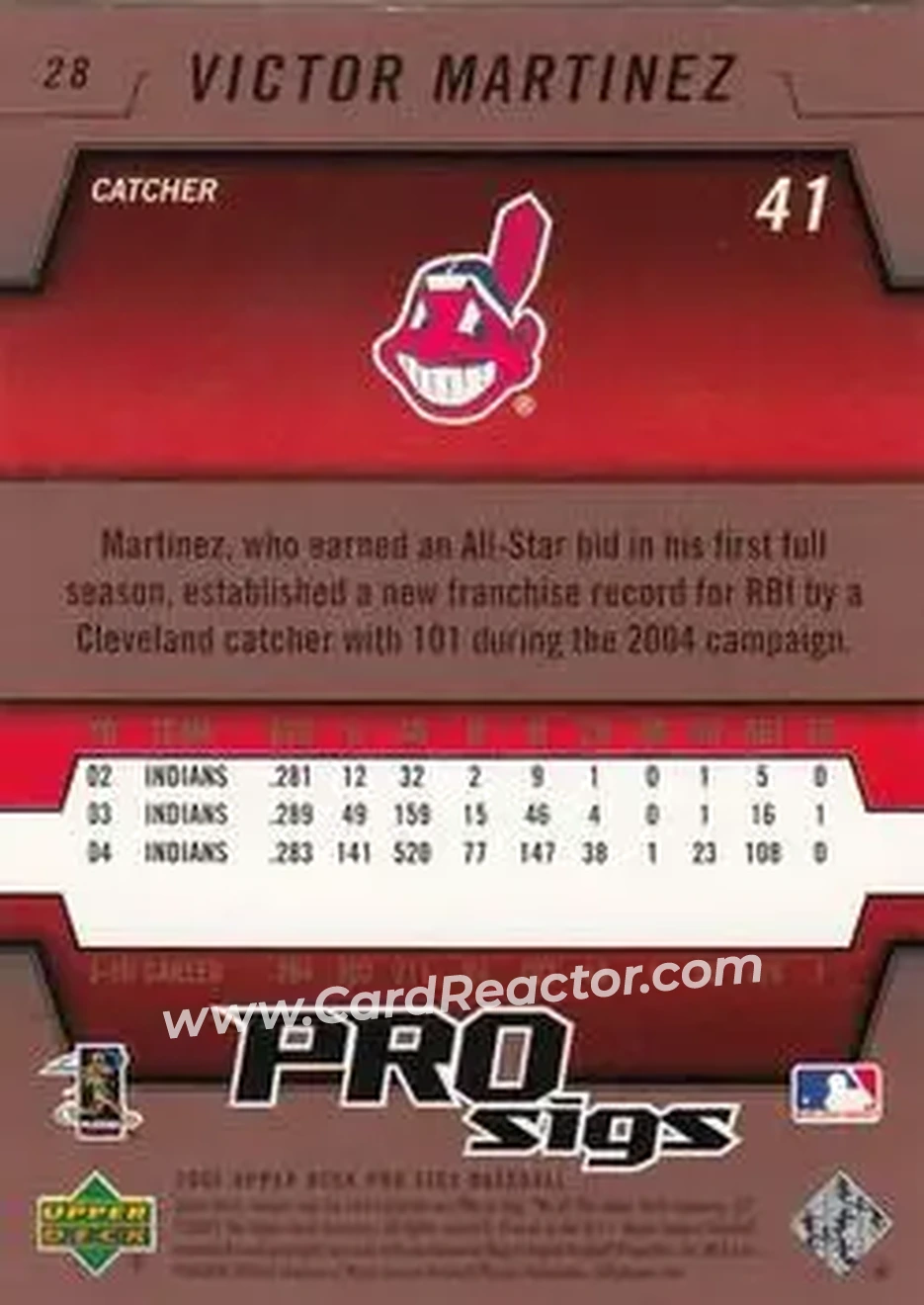 2005 Upper Deck Pro Sigs #28 - Victor Martinez - Cleveland Indians - Back
