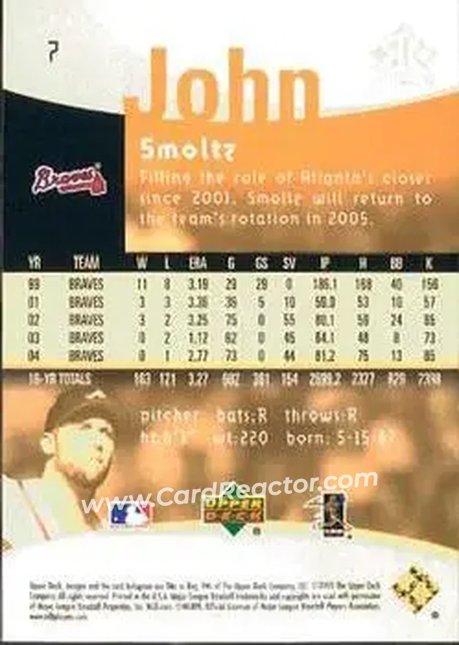 2005 Upper Deck Reflections #7 - John Smoltz - Atlanta Braves - Back 2005 Upper Deck Reflections #7 - John Smoltz - Atlanta Braves - Back