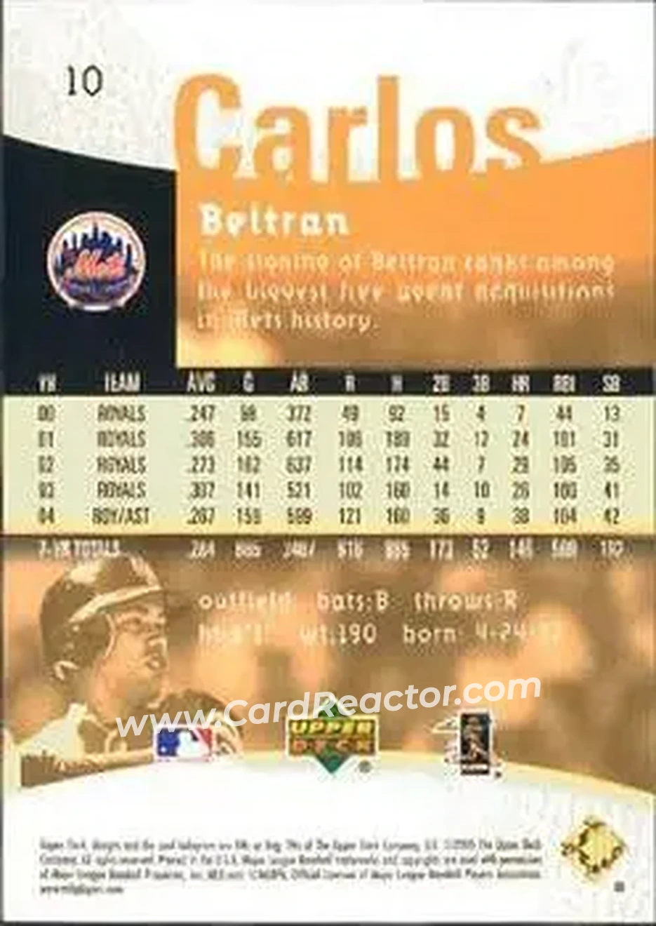 2005 Upper Deck Reflections #10 - Carlos Beltran - New York Mets - Back 2005 Upper Deck Reflections #10 - Carlos Beltran - New York Mets - Back