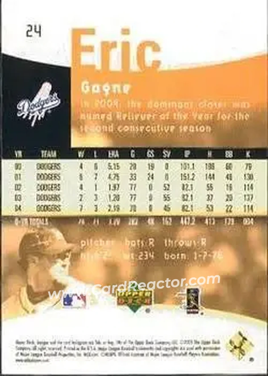 2005 Upper Deck Reflections #24 - Eric Gagne - Los Angeles Dodgers - Back 2005 Upper Deck Reflections #24 - Eric Gagne - Los Angeles Dodgers - Back