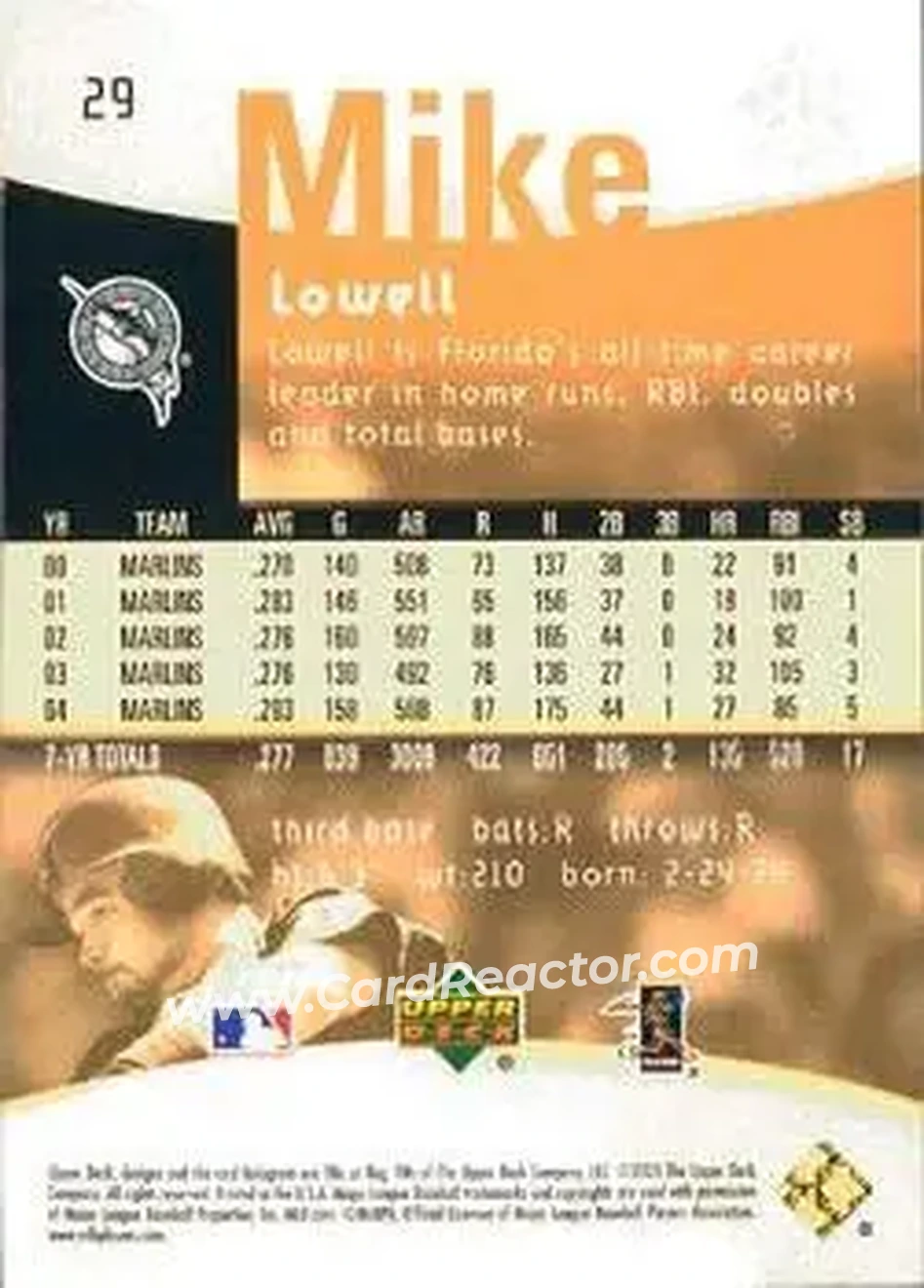2005 Upper Deck Reflections #29 - Mike Lowell - Florida Marlins - Back 2005 Upper Deck Reflections #29 - Mike Lowell - Florida Marlins - Back
