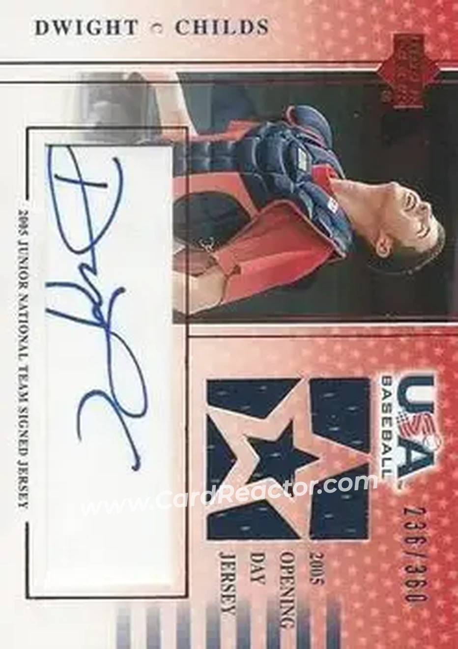 2005 Upper Deck USA Baseball Junior National Team - 2005 Junior National Team Signed Jerseys Blue Ink #USA DC-GU - Dwight Childs - USA - Front 2005 Upper Deck USA Baseball Junior National Team - 2005 Junior National Team Signed Jerseys Blue Ink #USA DC-GU - Dwight Childs - USA - Front