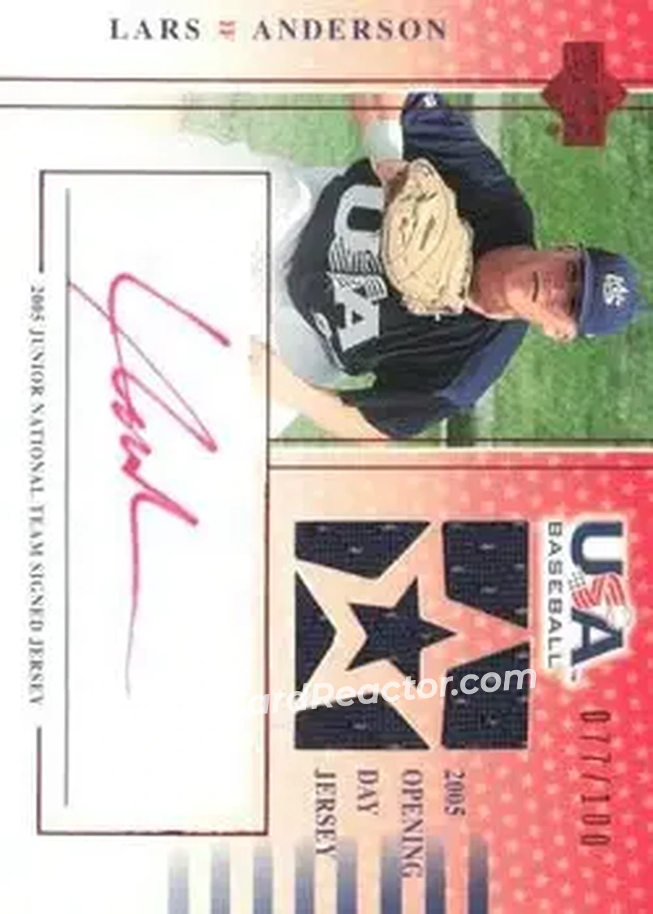 2005 Upper Deck USA Baseball Junior National Team - 2005 Junior National Team Signed Jerseys Red Ink #USA LA-GU - Lars Anderson - USA - Front 2005 Upper Deck USA Baseball Junior National Team - 2005 Junior National Team Signed Jerseys Red Ink #USA LA-GU - Lars Anderson - USA - Front