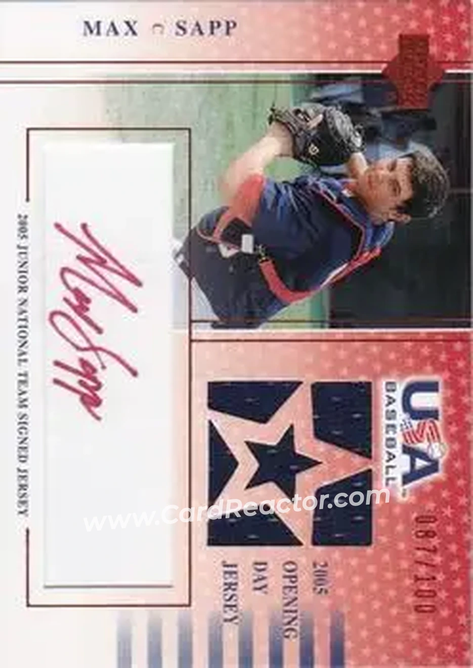 2005 Upper Deck USA Baseball Junior National Team - 2005 Junior National Team Signed Jerseys Red Ink #USA MS-GU - Max Sapp - USA - Front