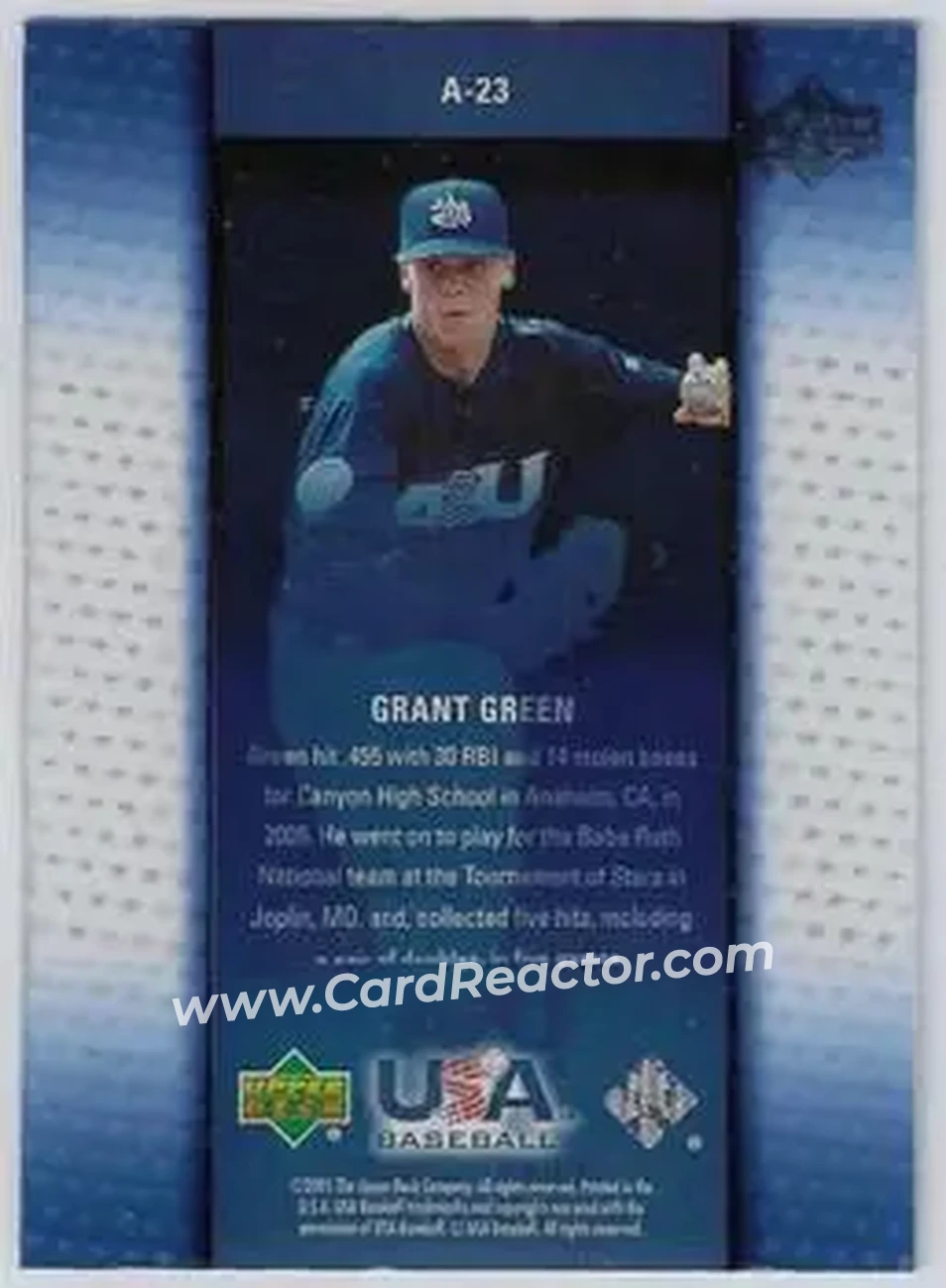 2005 Upper Deck USA Baseball Junior National Team - Vision of the Future #A-23 - Grant Green - USA - Back 2005 Upper Deck USA Baseball Junior National Team - Vision of the Future #A-23 - Grant Green - USA - Back
