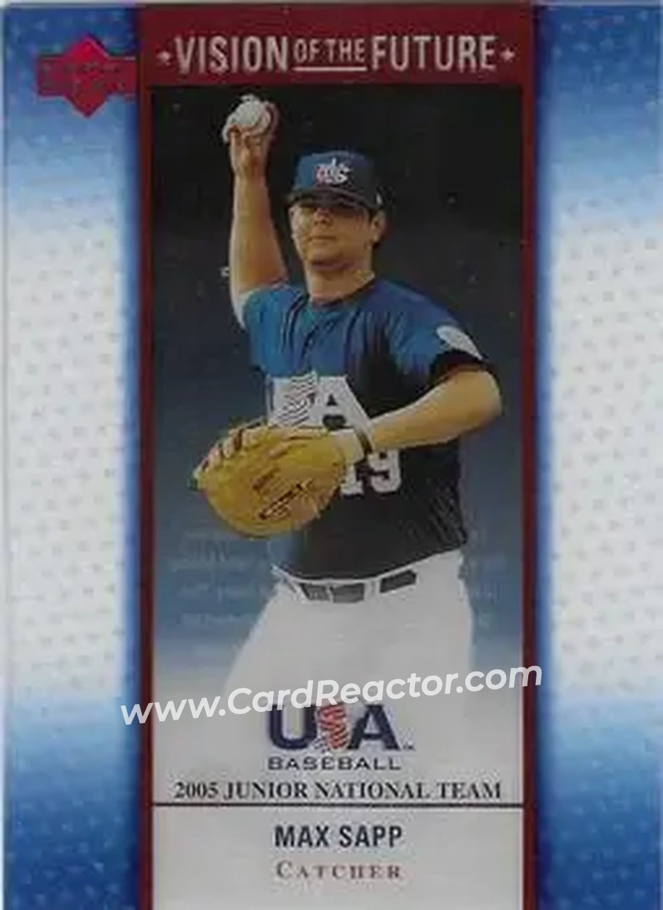 2005 Upper Deck USA Baseball Junior National Team - Vision of the Future #A-28 - Max Sapp - USA - Front 2005 Upper Deck USA Baseball Junior National Team - Vision of the Future #A-28 - Max Sapp - USA - Front