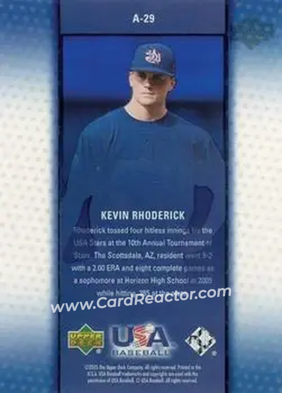2005 Upper Deck USA Baseball Junior National Team - Vision of the Future #A-29 - Kevin Rhoderick - USA - Back 2005 Upper Deck USA Baseball Junior National Team - Vision of the Future #A-29 - Kevin Rhoderick - USA - Back
