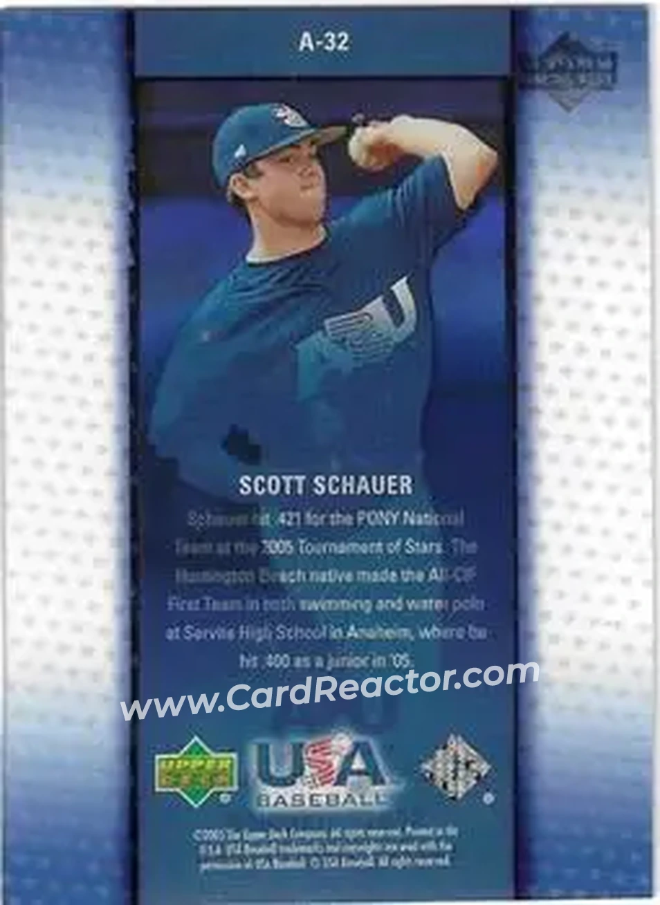 2005 Upper Deck USA Baseball Junior National Team - Vision of the Future #A-32 - Scott Schauer - USA - Back 2005 Upper Deck USA Baseball Junior National Team - Vision of the Future #A-32 - Scott Schauer - USA - Back